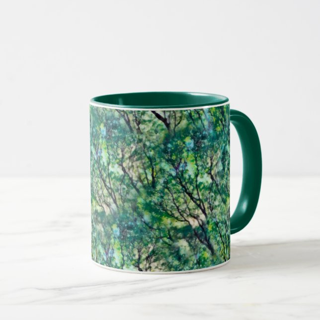 Caneca Padrão de Floresta Verde de Aquarela (Frente Esquerda)