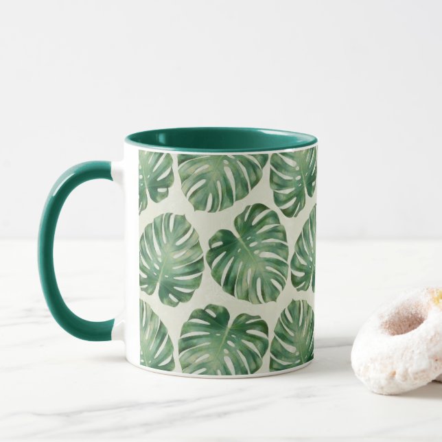 Caneca Padrão de Folga Tropical Verde (Com Donut)