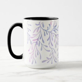Caneca Padrão de Folha Botânica Roxo e Azul Elegante