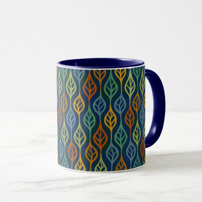 Caneca Padrão de Folha Verde Azul Laranja Verde Folha de  (Frente Esquerda)