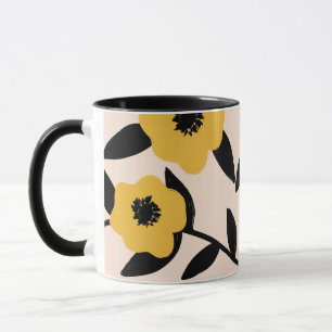 Caneca Padrão de Folhas Amarelas Modernas Folhas Negras