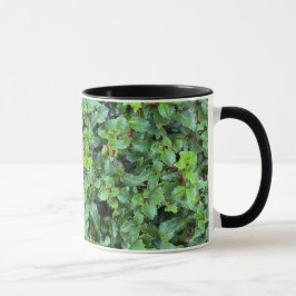 Caneca Padrão de Folhas de Azevinho Natalino Decoração de