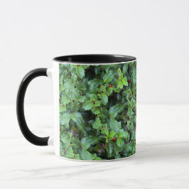 Caneca Padrão de Folhas de Azevinho Natalino Decoração de