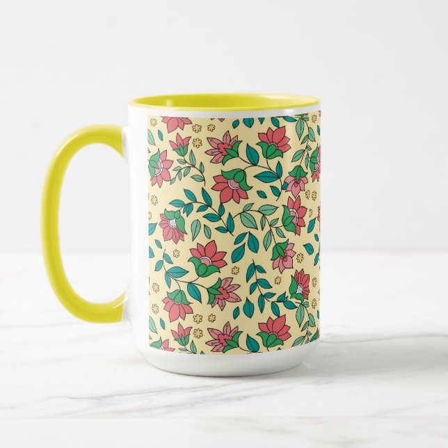 Caneca Padrão de Folhas de Flores Prensadas Desenhadas à  (Esquerda)