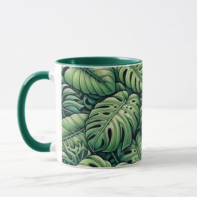 Caneca Padrão de Folhas de Monstera (Esquerda)