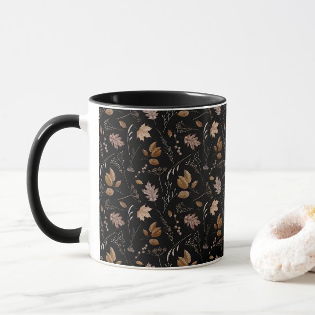 Caneca Padrão de Folhas de outono (Com Donut)