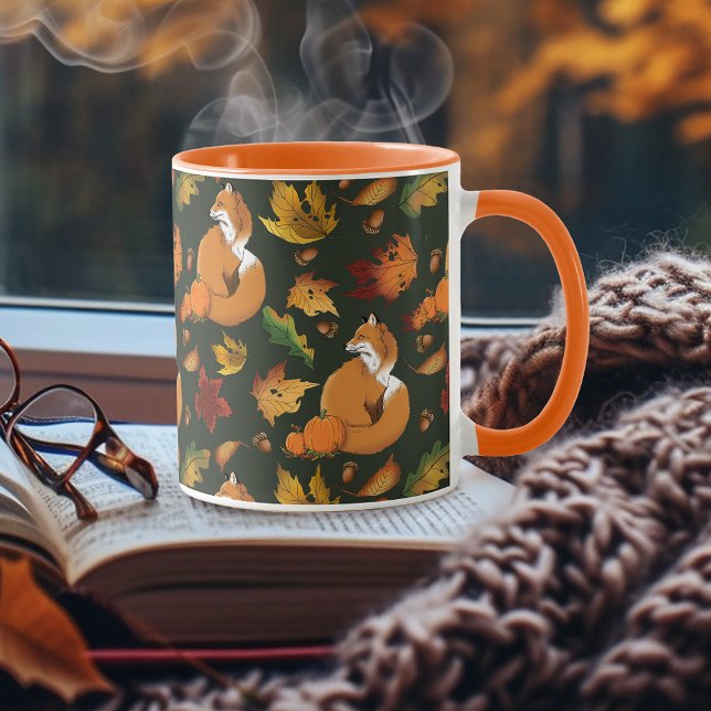 Caneca Padrão de folhas de outono da raposa vermelha bolo (Criador carregado)