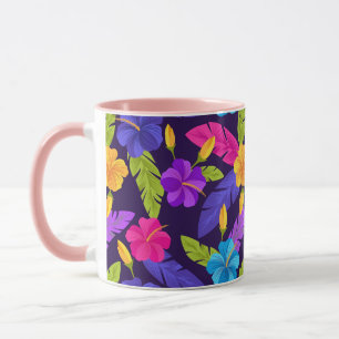 Caneca Padrão de Folhas e Flores Tropicais-23857