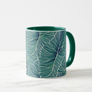 Caneca Padrão de Folhas Tropicais Verde Azul de Cor-de-Ág
