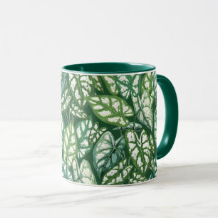 Caneca Padrão de Folhas Tropicais Verdes