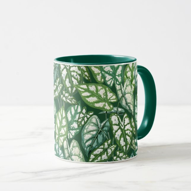 Caneca Padrão de Folhas Tropicais Verdes (Frente Esquerda)