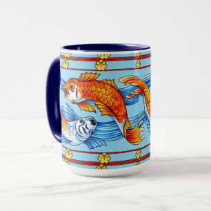 Caneca Padrão de Friso de Peixe Koi Art Nouveau Retro
