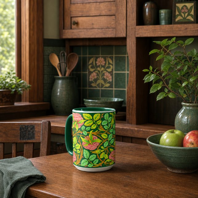Caneca Padrão de Friso de Rosas em Estilo Arts & Crafts (Criador carregado)