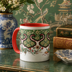 Caneca Padrão de friso floral oriental vintage chinês