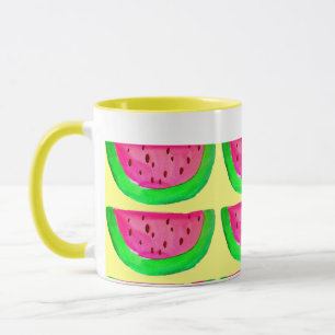 Caneca Padrão de fruta de melancia rosa suculenta em limã