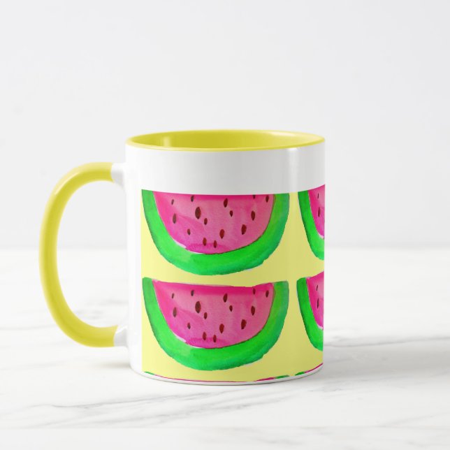 Caneca Padrão de fruta de melancia rosa suculenta em limã (Esquerda)