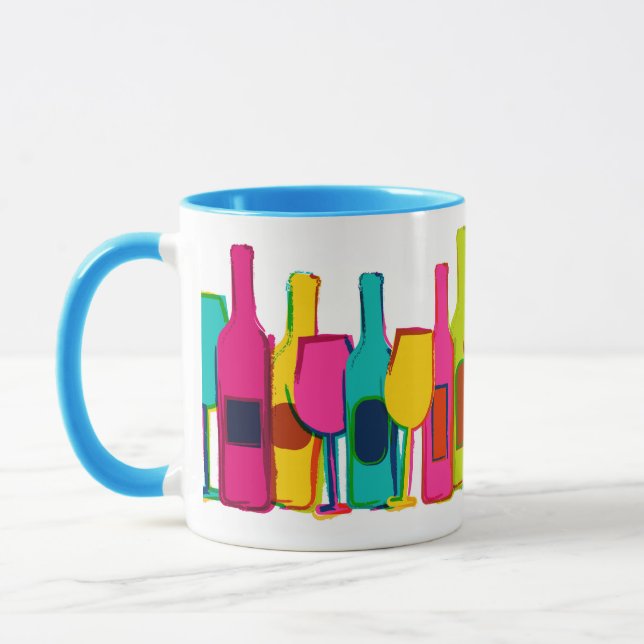 Caneca Padrão de garrafas de vinho coloridas fofas (Esquerda)