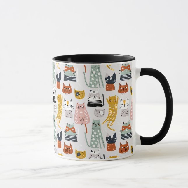 Caneca Padrão De Gato Desenhado Da Mão De Um Porte (Direita)