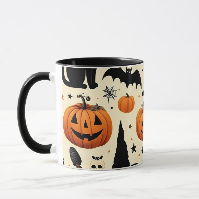 Caneca Padrão de Gato Preto e Abóbora com Tema de Hallowe (Esquerda)