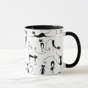 Caneca Padrão de Gato Preto Esbranquiçado Whimsical
