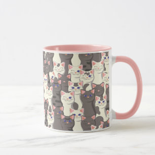 Caneca Padrão de gatos brancos e cinzas