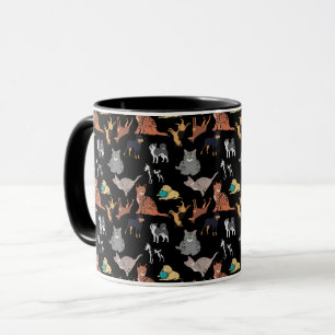 Caneca Padrão de gatos e cães em preto 