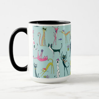 Caneca Padrão de Gatos Excêntricos e Coloridos Divertidos