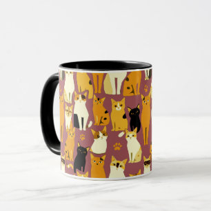 Caneca Padrão de Gengibre, Gatos Pretos e Brancos