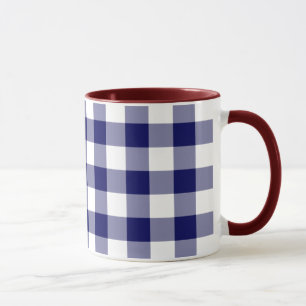 Caneca Padrão de Gingham Branco e marinho