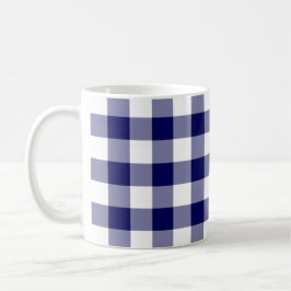 Caneca Padrão de Gingham Branco e marinho