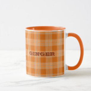 Caneca Padrão de Gingham de Xadrez Laranja de Nome Perso