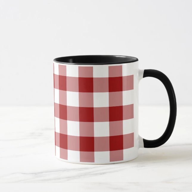Caneca Padrão de Gingham Vermelho e Branco (Direita)