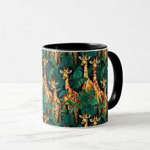 Caneca Padrão de Girafa em uma selva de folhas verdes