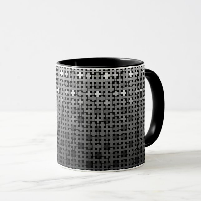 Caneca Padrão de gradiente geométrico preto e branco (Frente Esquerda)