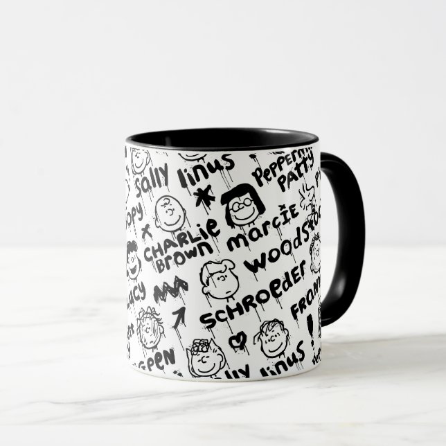 Caneca Padrão de Grafite de Caracteres de Pêssego (Frente Esquerda)