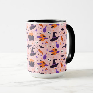 Caneca Padrão de Halloween Púrpura e rosa-claro