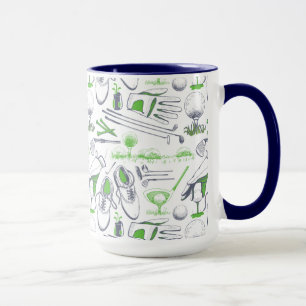 Caneca Padrão de ícones de golfe verde