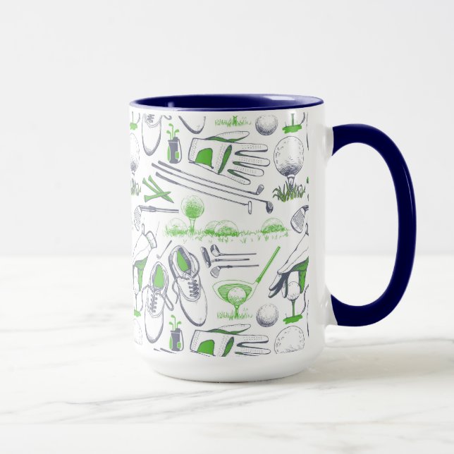 Caneca Padrão de ícones de golfe verde (Direita)
