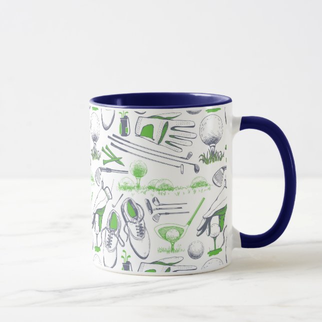 Caneca Padrão de ícones de golfe verde (Direita)