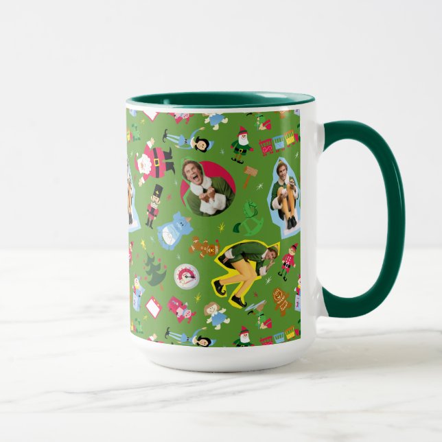 Caneca Padrão de Ícones de Natal e Buddy, o Elfo (Direita)