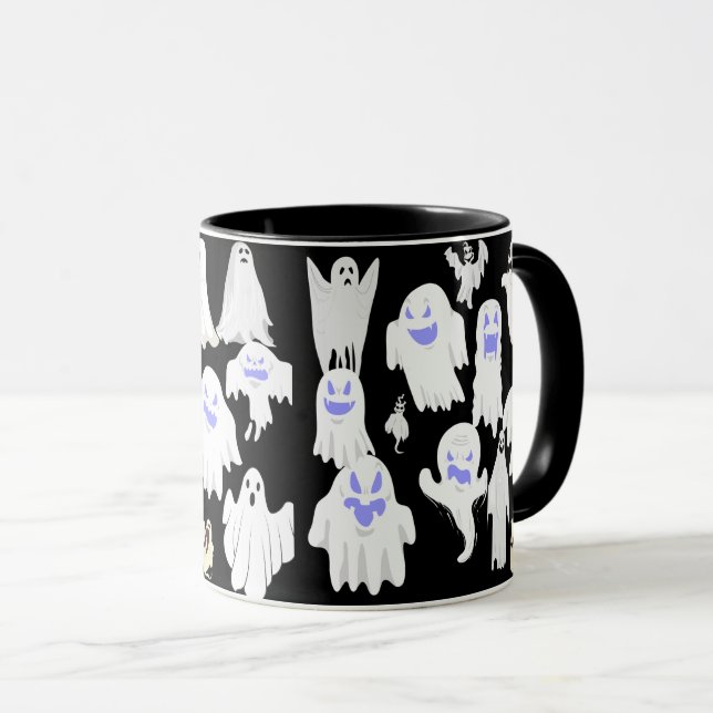 Caneca Padrão de Ilustração Fantasma Cuta Spooky - Hallow (Frente Esquerda)