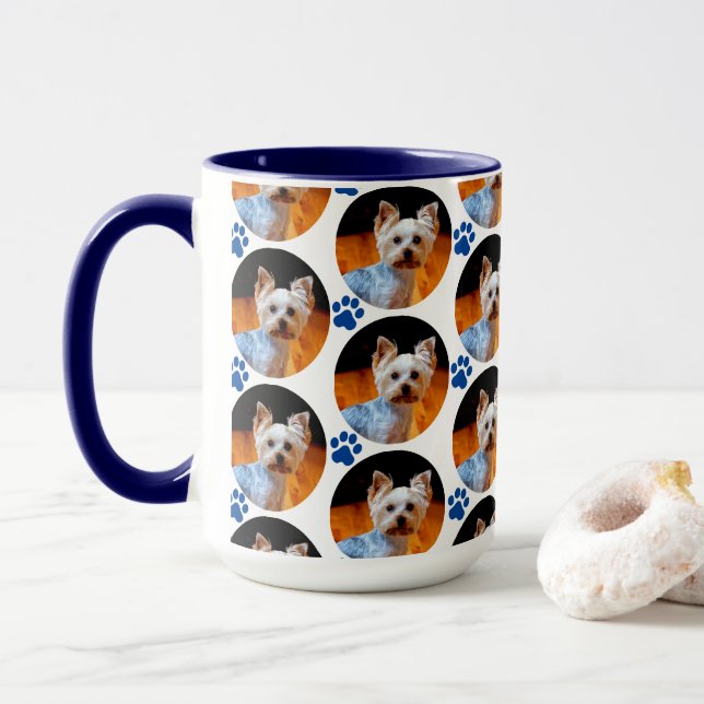 Caneca Padrão de Impressão de Pet Blue Paw Moderno  (Com Donut)