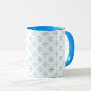 Caneca Padrão de Inverno de Floco de Neve Azul Elegante