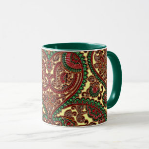 Caneca Padrão de joia vitoriano paisley boho vermelho