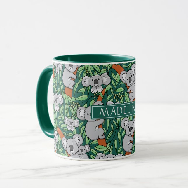 Caneca Padrão de Koala bonito personaliza o Hunter verde (Frente Esquerda)