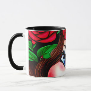 Caneca Padrão de Lábios Vermelhos e Rosas Vermelhas