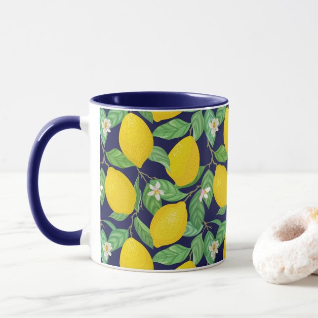Caneca Padrão de limão azul-Marinho amarelo verde (Com Donut)
