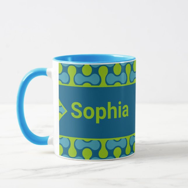 Caneca Padrão de Link Retro Moderno em Azul e Verde (Esquerda)