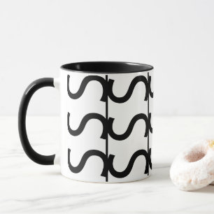 Caneca Padrão de Listra Ondulada Preta e Branca