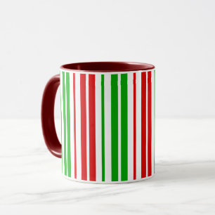 Caneca Padrão de Listras Brancas Vermelhas e Verdes